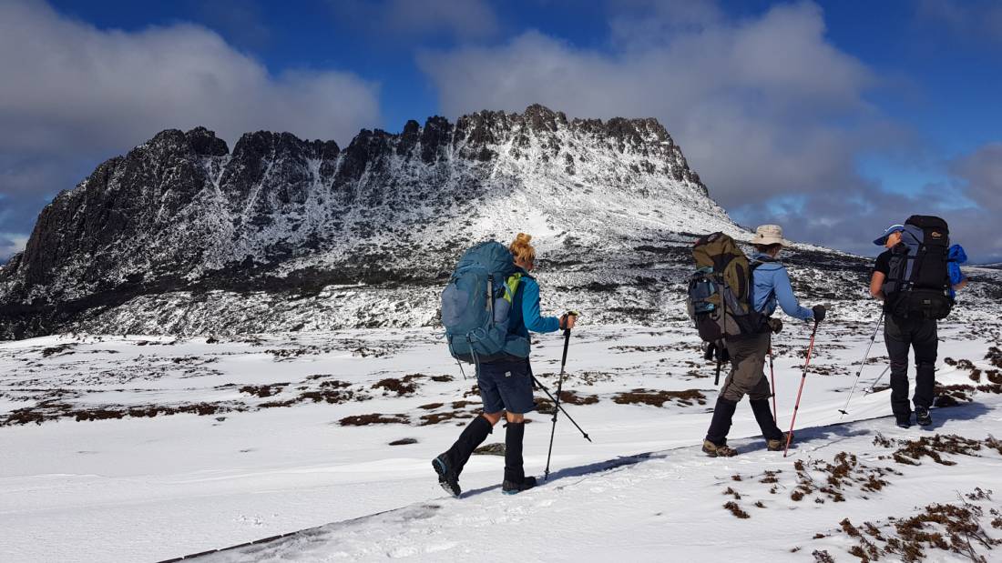 Hikers on the Overland Track during winter