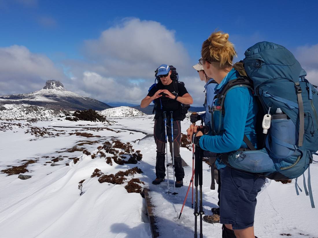 Hikers on the Overland Track during winter