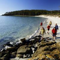 Walkers on 4 Mile Beach on Maria Island