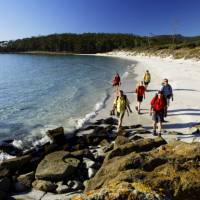 Walkers on 4 Mile Beach on Maria Island