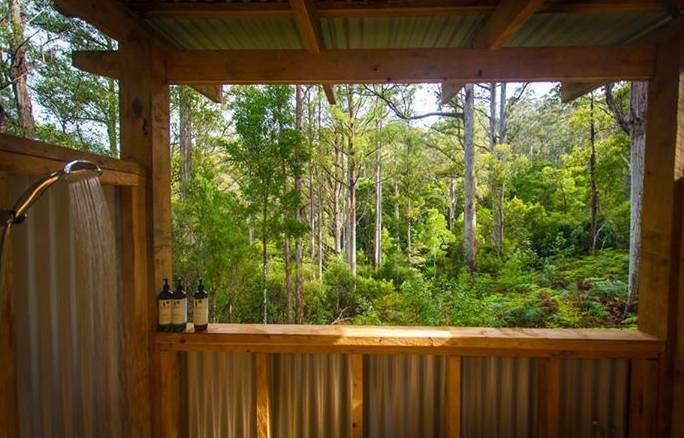 Bruny Island luxury camp outdoor shower