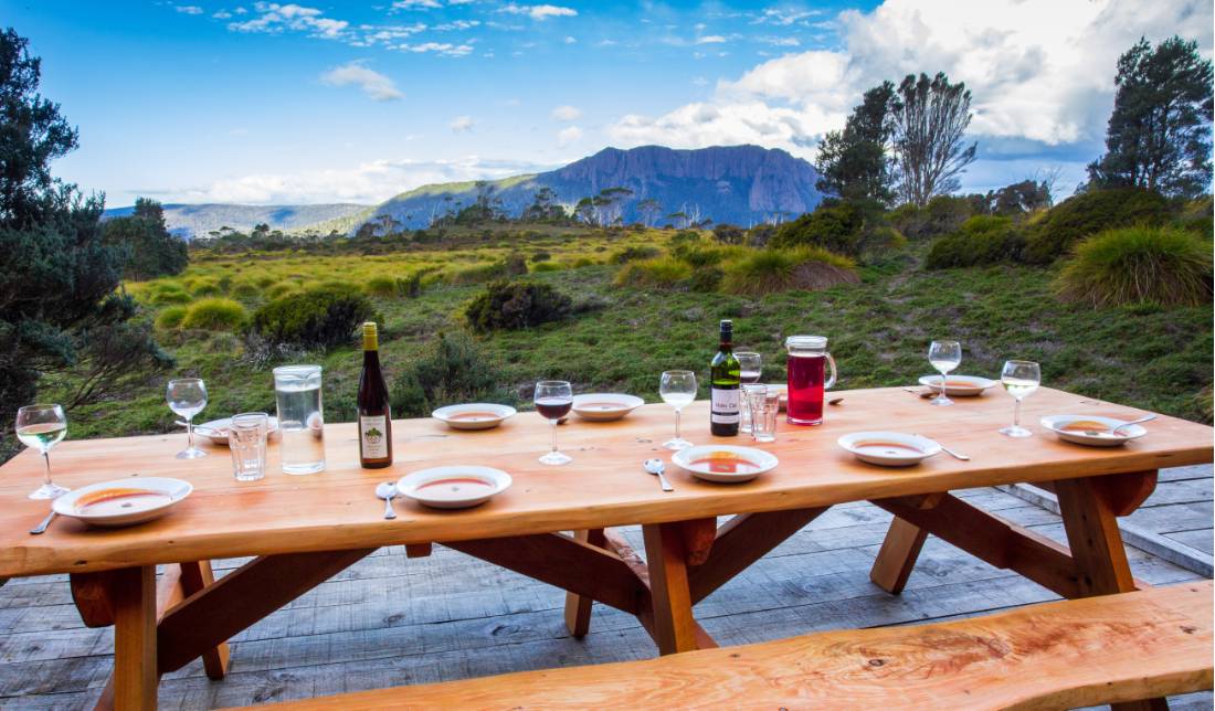 Delicious meals and wine are served each evening on the Cradle Huts walk |  <i>Great Walks of Australia</i>