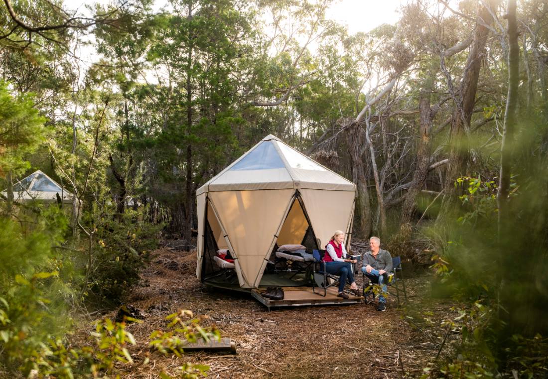 Sleep comfortably in our spacious tents on Flinders Island |  <i>Lachlan Gardiner</i>