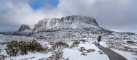 Hiker on the Overland Track in winter | Luke Tscharke