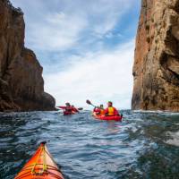 Kayak beneath dramatic scenery along the Tasman Peninsula