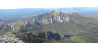 View from Frenchmans Cap towering over Lake Tahune and Lake Vera | Tourism Tasmania & Nicholas Tomlin