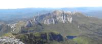 View from Frenchmans Cap towering over Lake Tahune and Lake Vera | Tourism Tasmania & Nicholas Tomlin