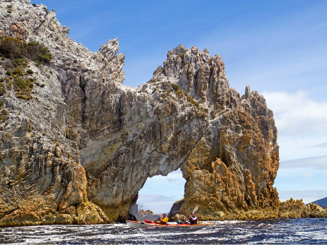 Exploring Wallaby Bay by kayak on the Port Davey trip