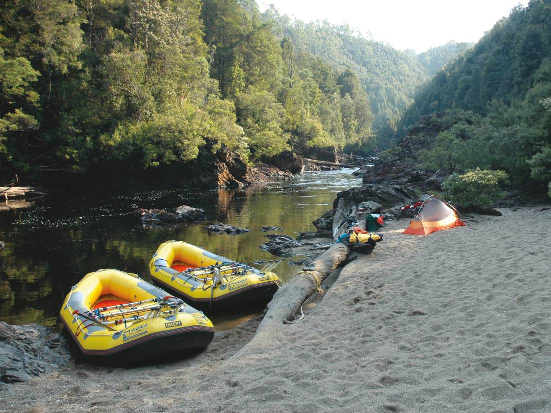 World Expeditions beach camp on the Franklin River rafting adventure, Tasmania |  <i>Ivan Edhouse</i>